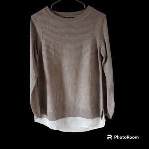 Hilary Radley Tan Sweater Faux Shirt Underneath Medium